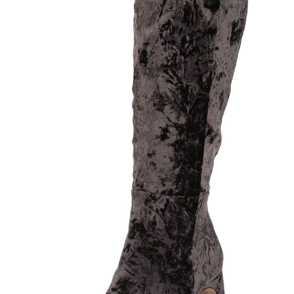 Elegant Velvet Knee-High Boots - Gray